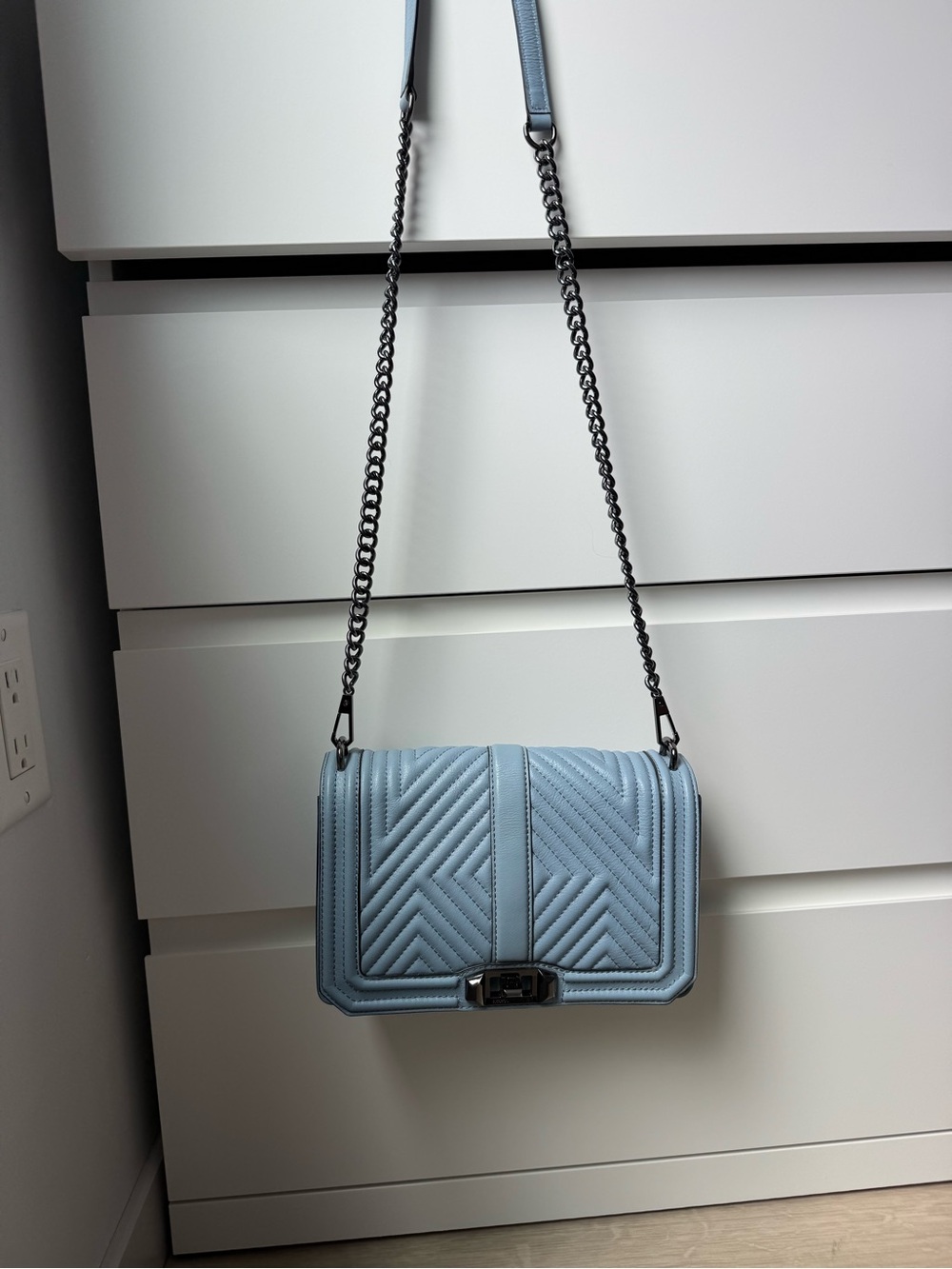 Rebecca Minkoff Quilted Light Blue Chain Shoulder Bag